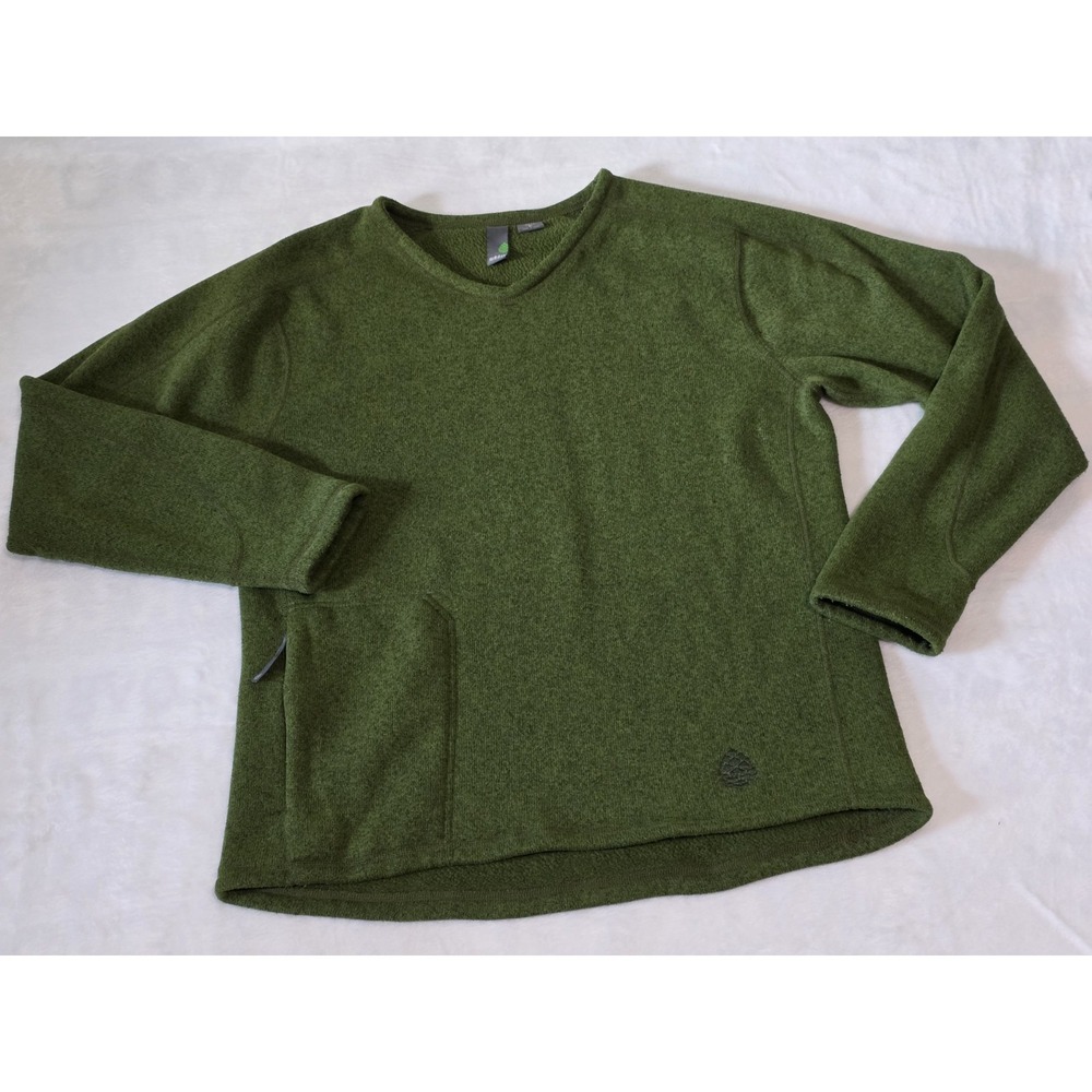 Stio Wilcox Fleece Mens Large Green V Neck Sweater Gorpcore Pullover Heathered